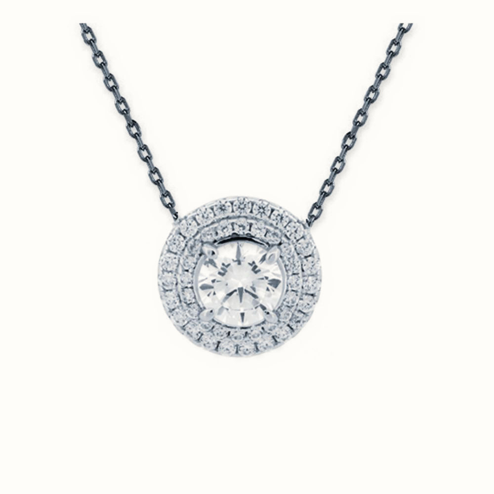 Sterling Silver Rhodium Plated CZ Set Cluster Necklace – ANC084