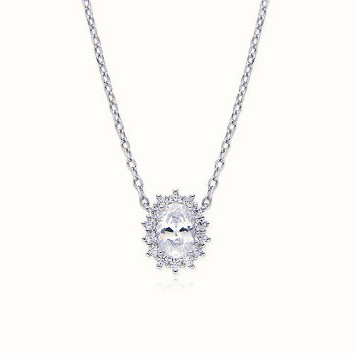 Sterling Silver Rhodium Plated CZ Set Princess Kate Necklace – ANC090