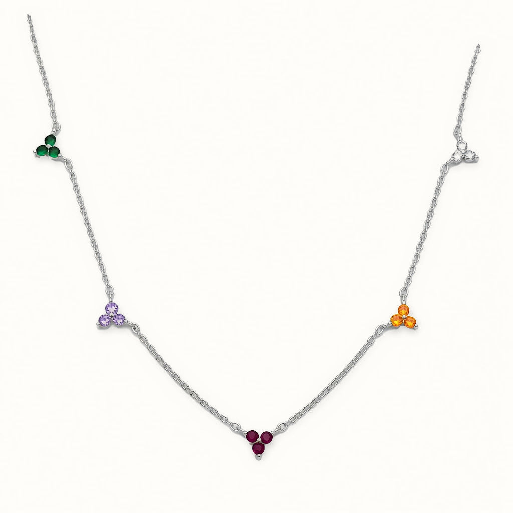 Sterling Silver Multi Color Clover Station Necklace – ANC120