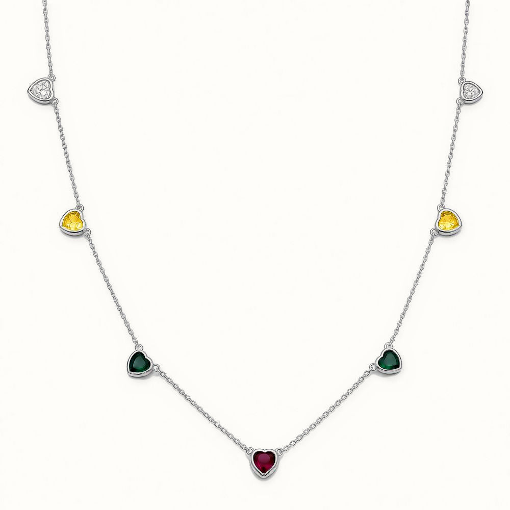 Sterling Silver Multi Color Heart Station Necklace – ANC123