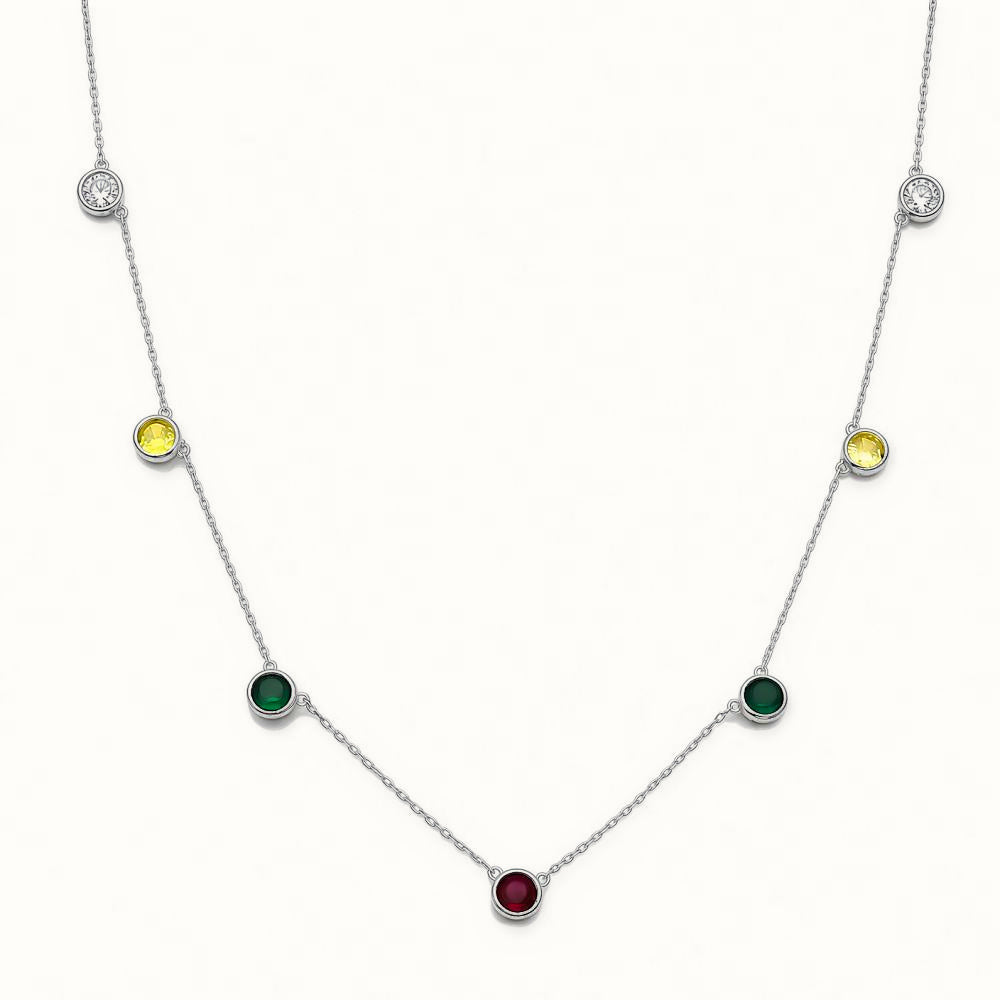 Sterling Silver Multi Color CZ Station Necklace – ANC124