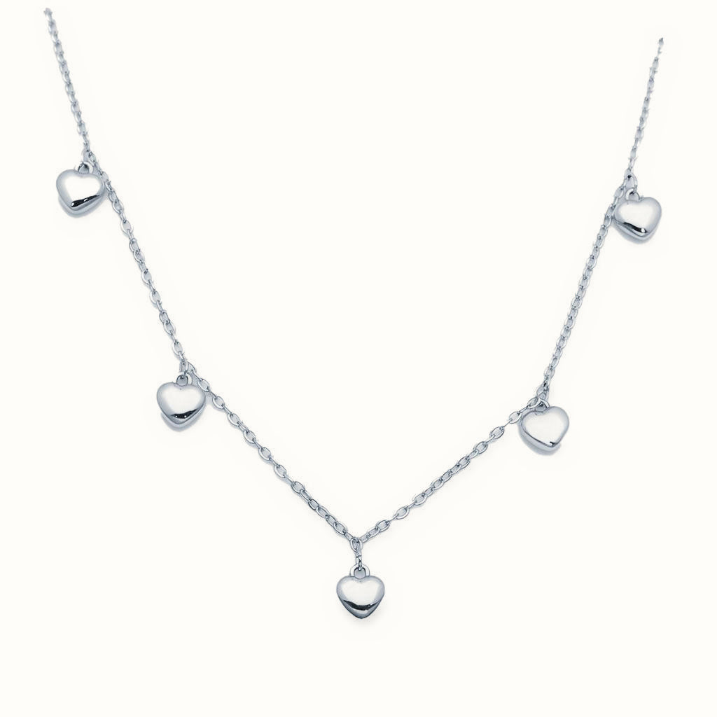 Sterling Silver Heart Charm Station Necklace – ANC125