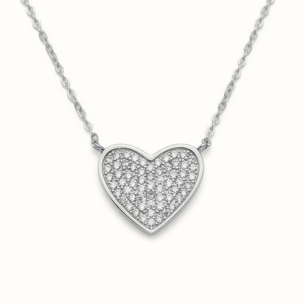 Sterling Silver CZ Pave Heart Necklace – ANC127