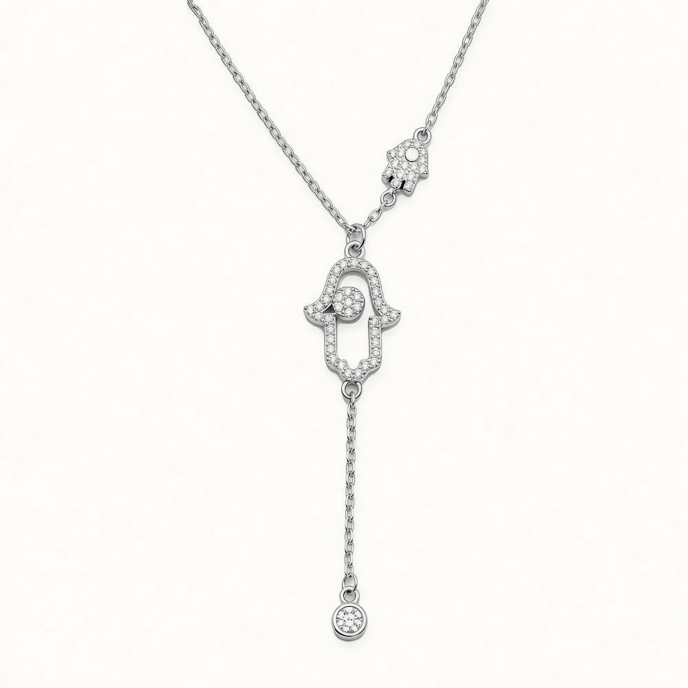 Sterling Silver CZ Hamsa Lariat Necklace – ANC128