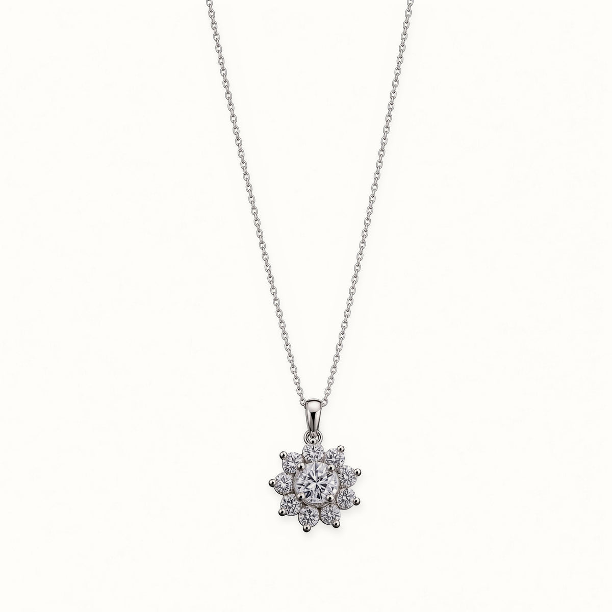 Sterling Silver CZ Flower Pendant Necklace – ANC131