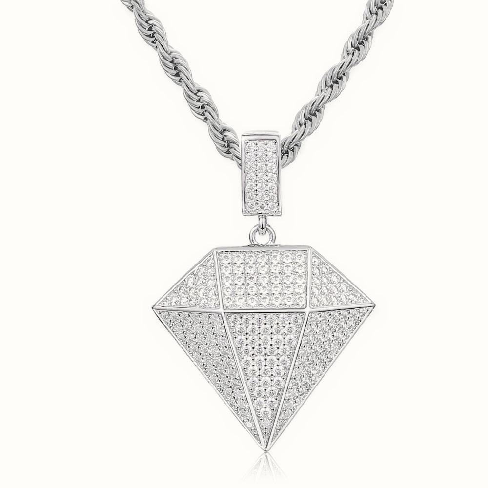 Sterling Silver CZ Set Natural Diamond Pendant – APD182
