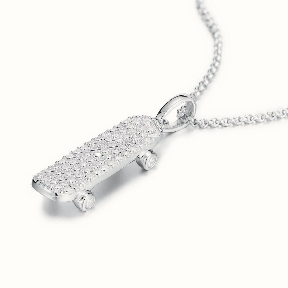Sterling Silver CZ Set Skateboard Pendant – APD186
