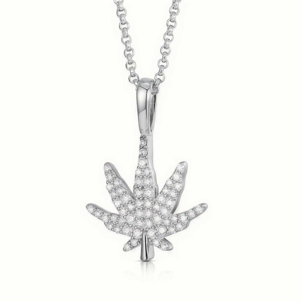 Sterling Silver CZ Set Cannabis Leaf Pendant – APD192