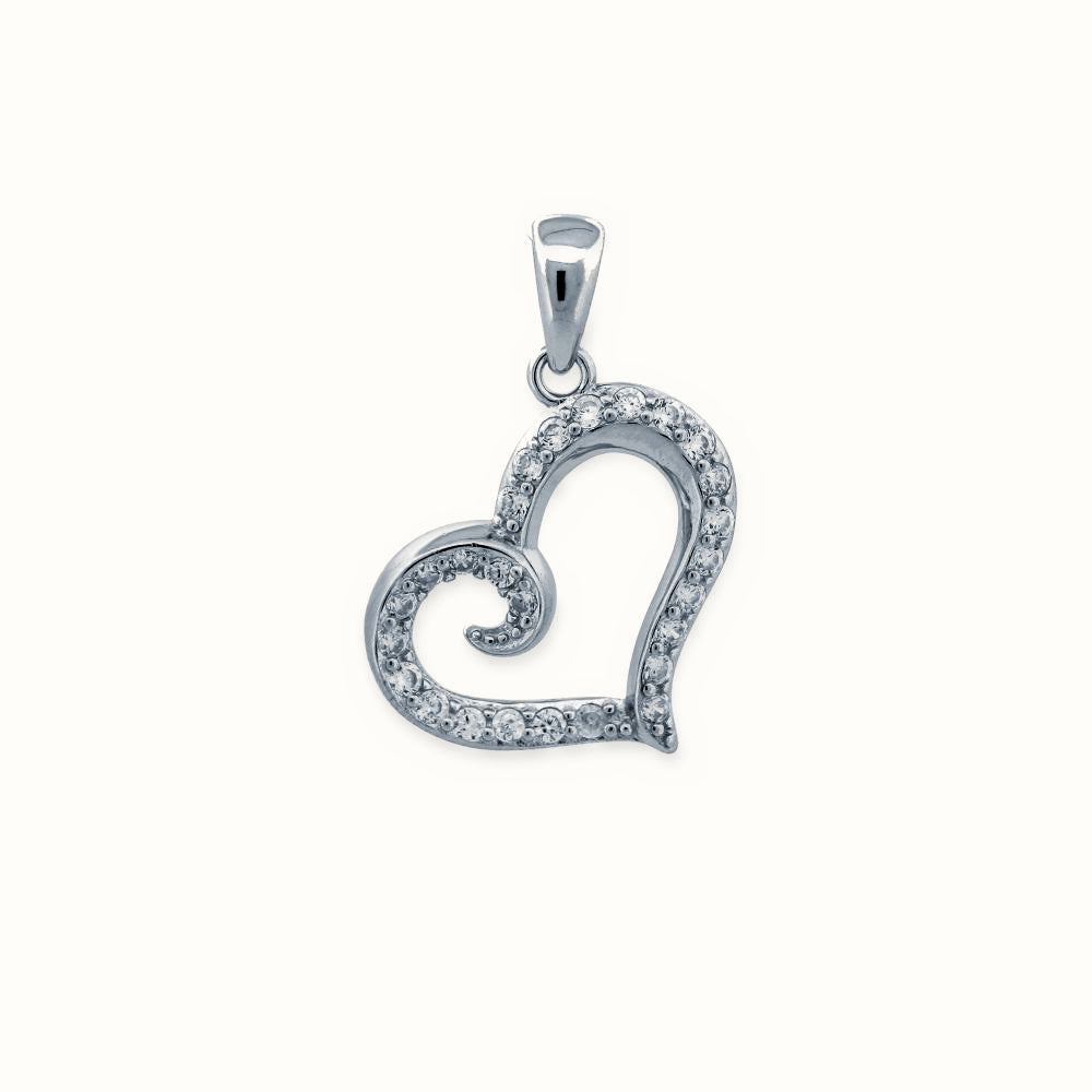 Sterling Silver CZ Set Heart Pendant – APD202