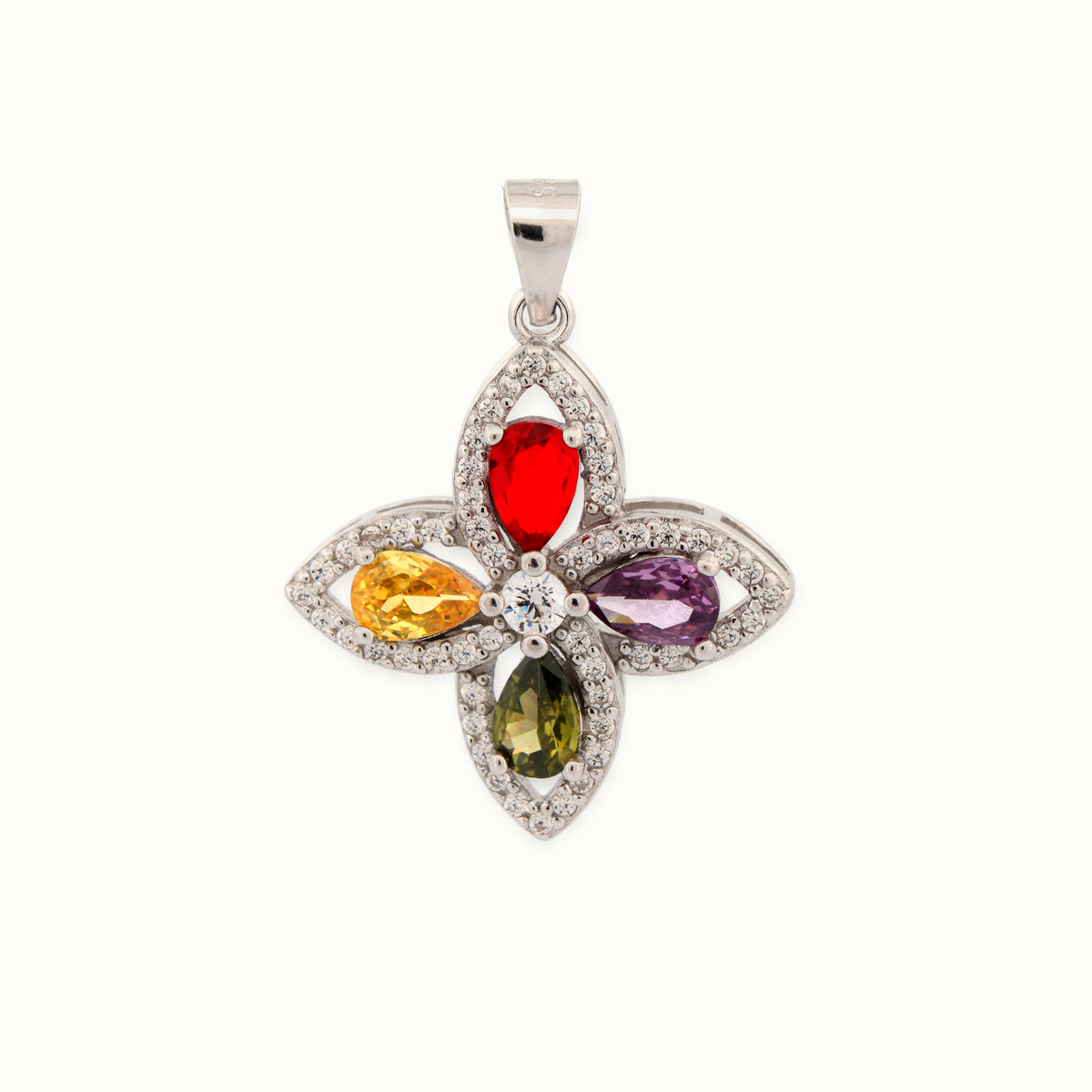 Sterling Silver Multi Col CZ Flower Pendant – APD223