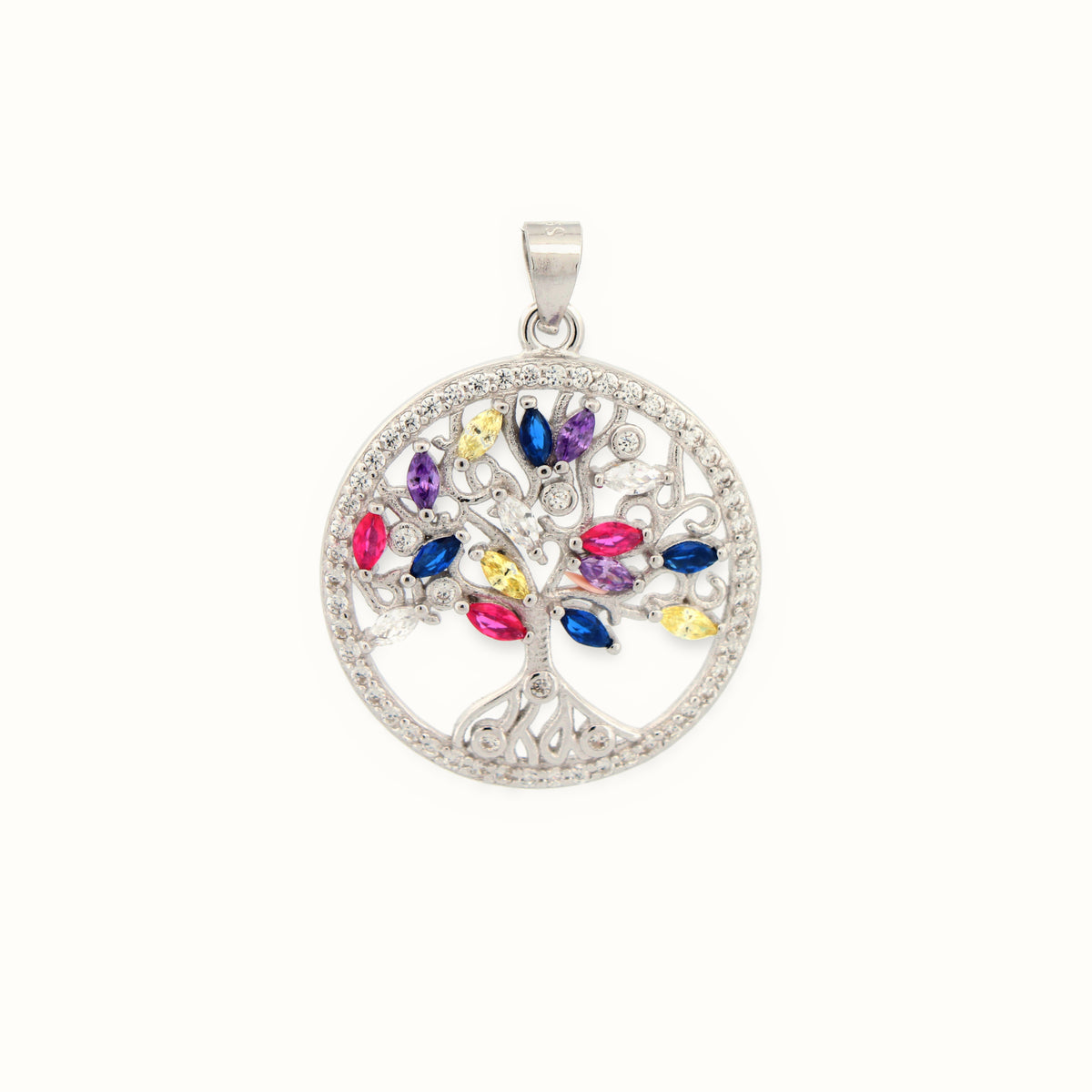 Sterling Silver Multi Col CZ Tree of Life Pendant – APD225