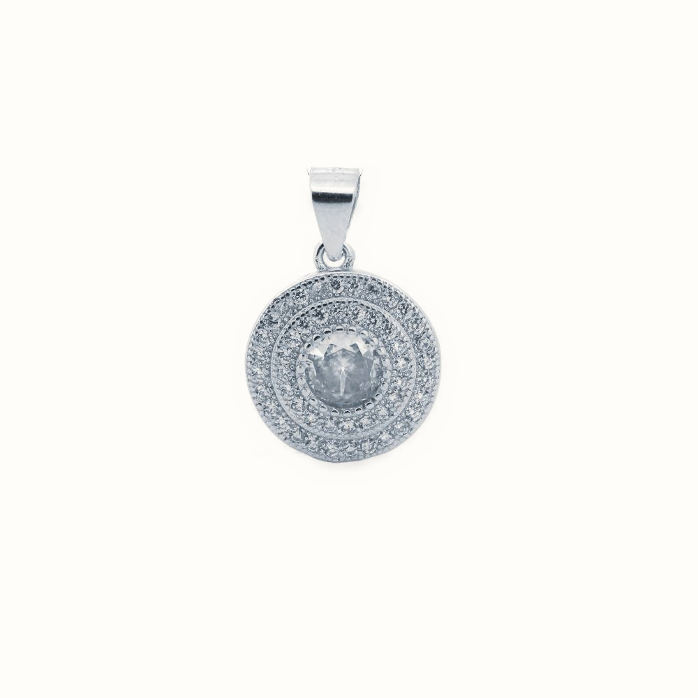 Sterling Silver Rhodium Halo CZ Pendant White – APD226W