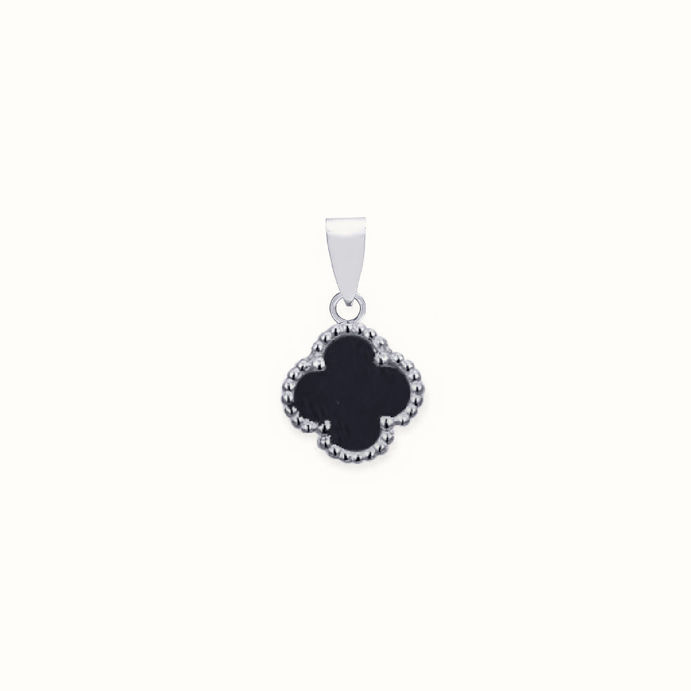 Sterling Silver Rhodium Single Clover Pendant Black Onyx Colour – APD229