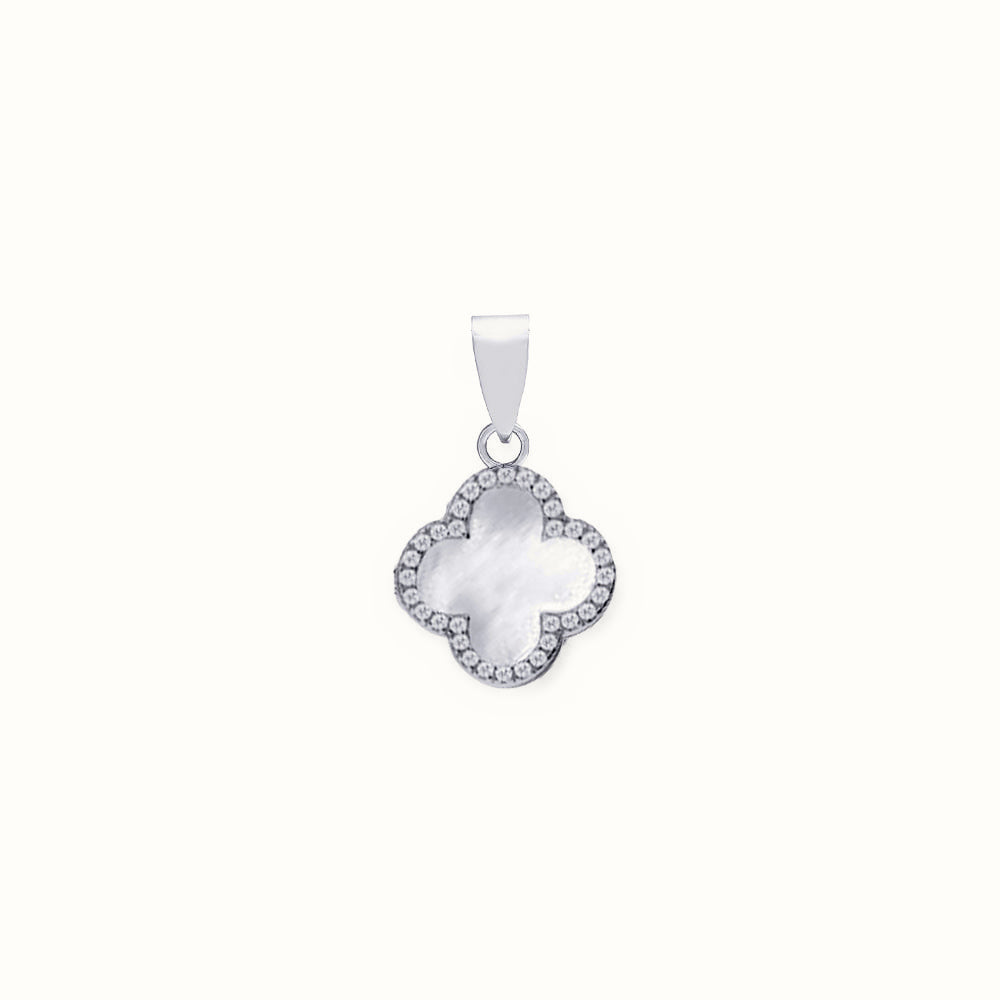 Sterling Silver Rhodium CZ Set Single Clover Pendant MOP White Colour – APD234