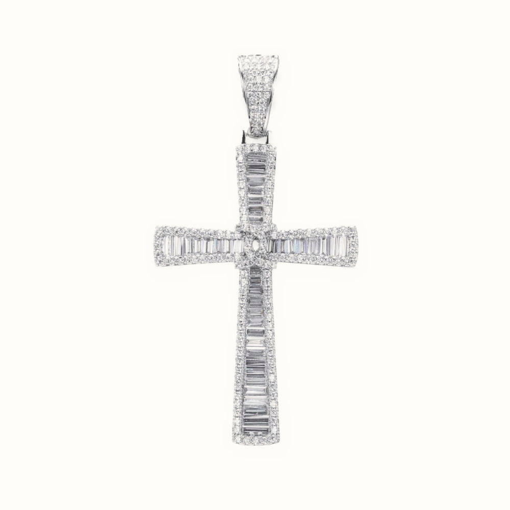 Sterling Silver Large CZ Brilliant and Baguette Cut Cross – APX033