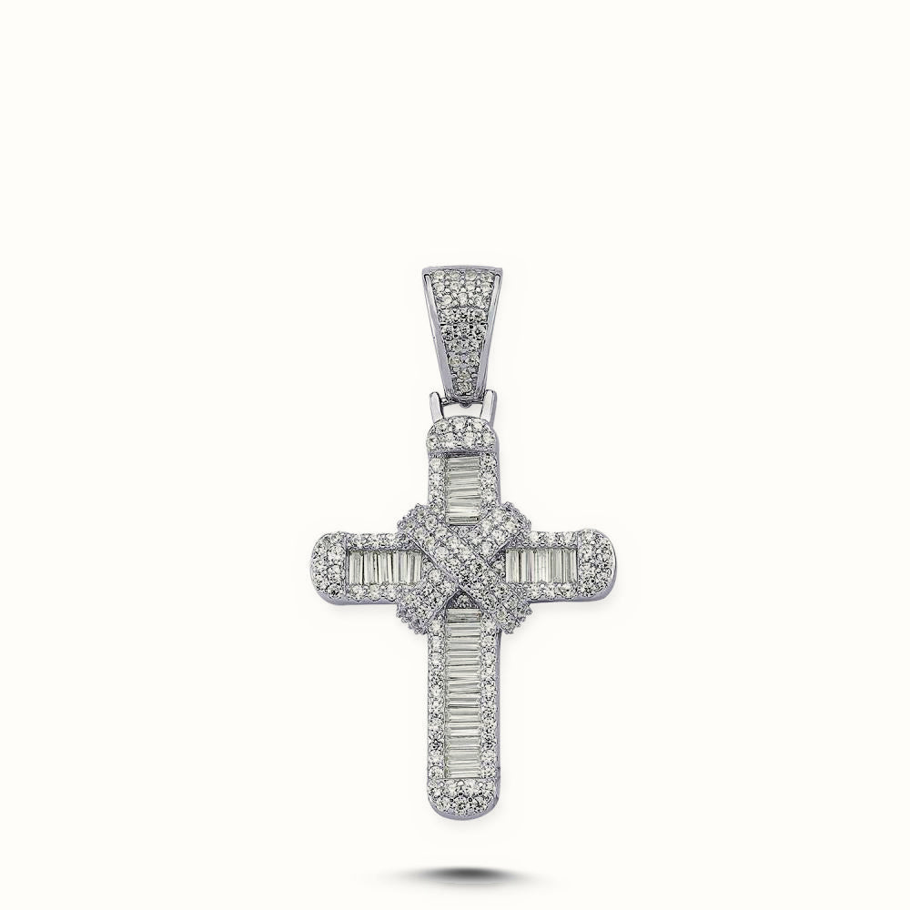 Sterling Silver CZ Brilliant and Baguette Cut Cross – APX034