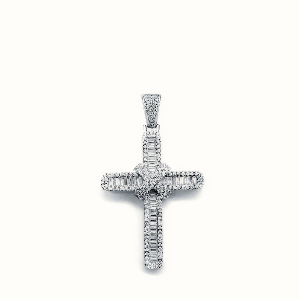 Sterling Silver Large CZ Brilliant and Baguette Cut Cross – APX035