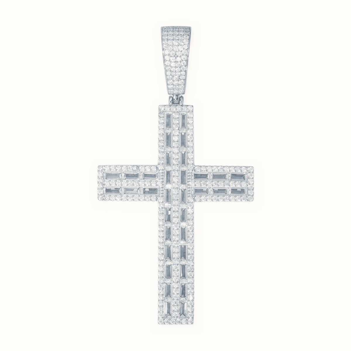 Sterling Silver Baguette CZ Set Cross – APX046