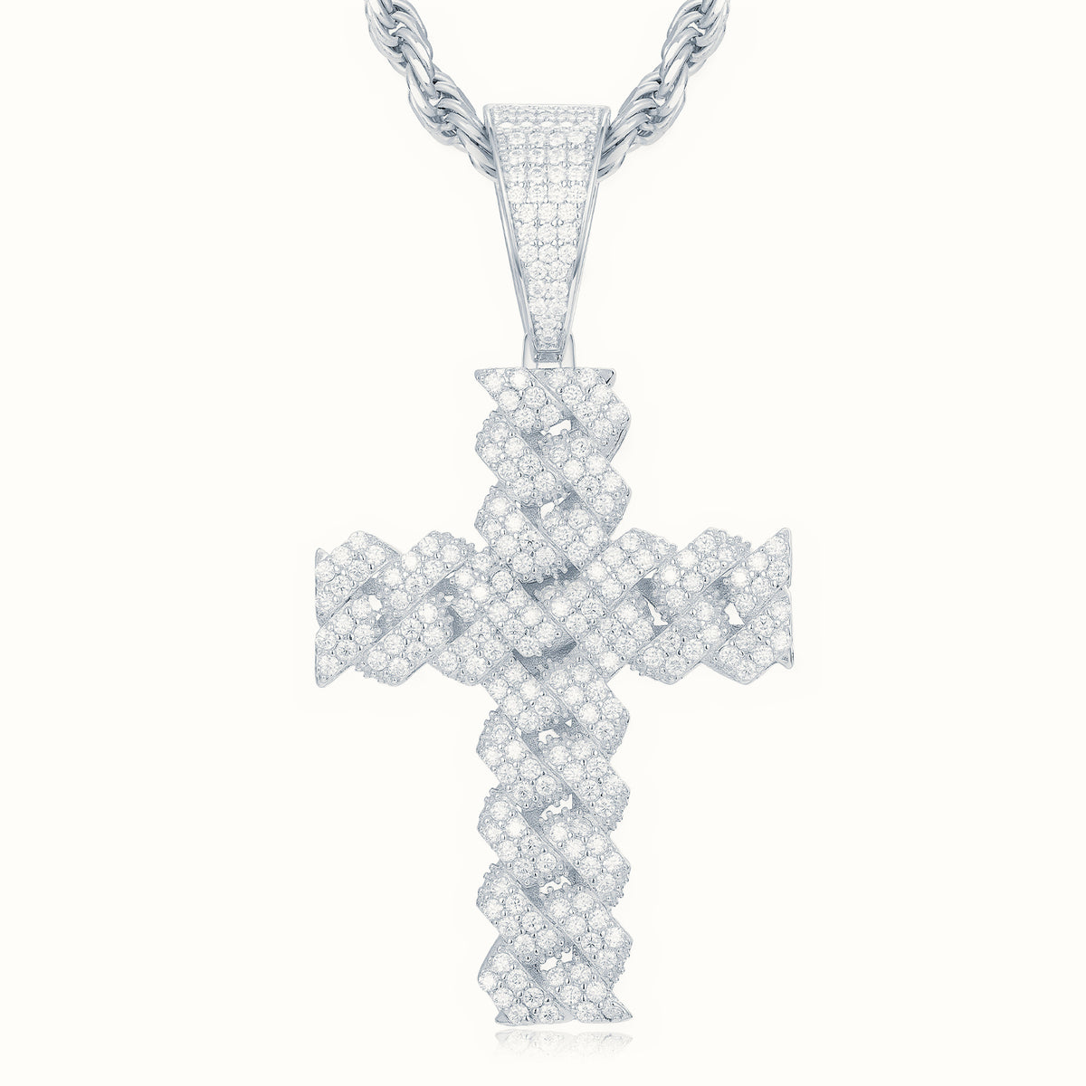 Sterling Silver CZ Set Cuban Link Style Cross – APX049