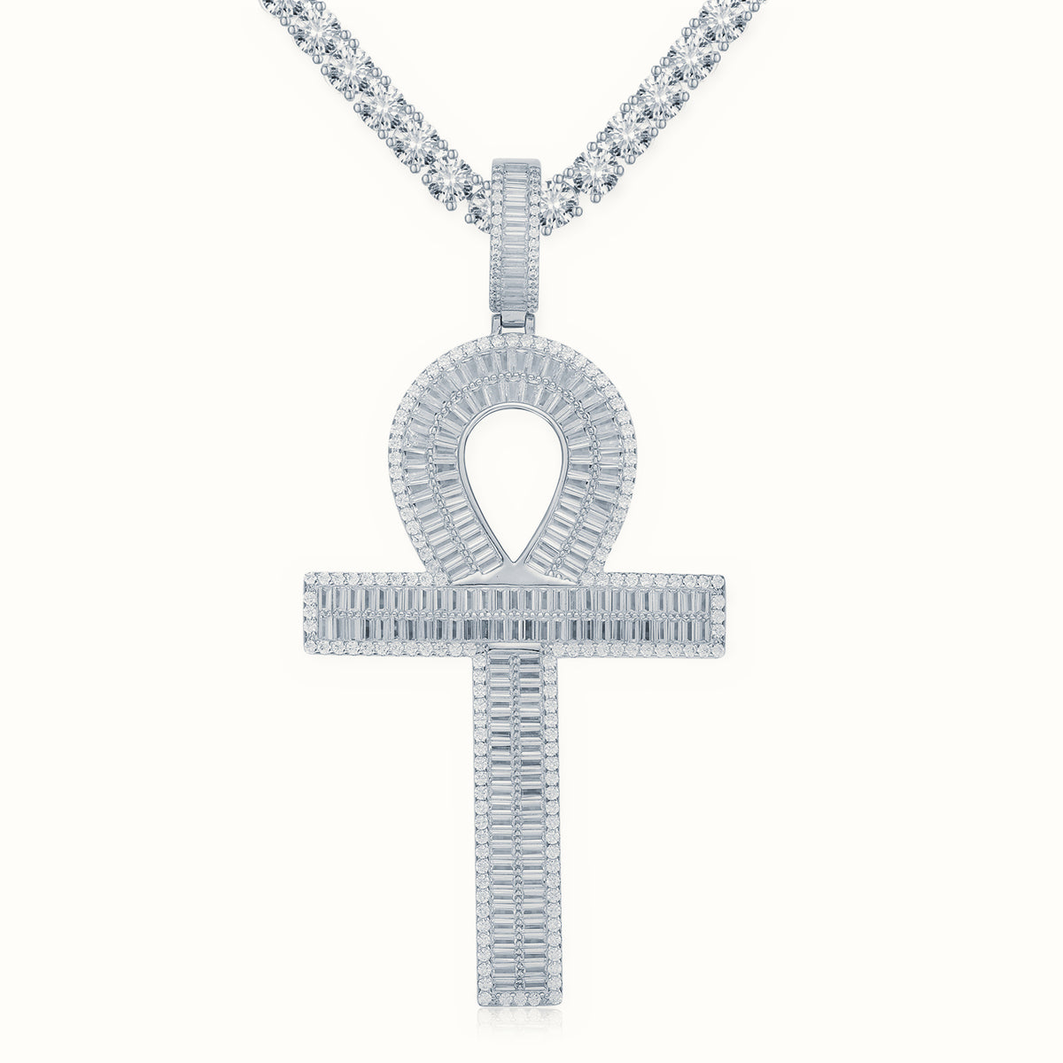 Sterling Silver Anc Style Baguette CZ Set Cross – APX051