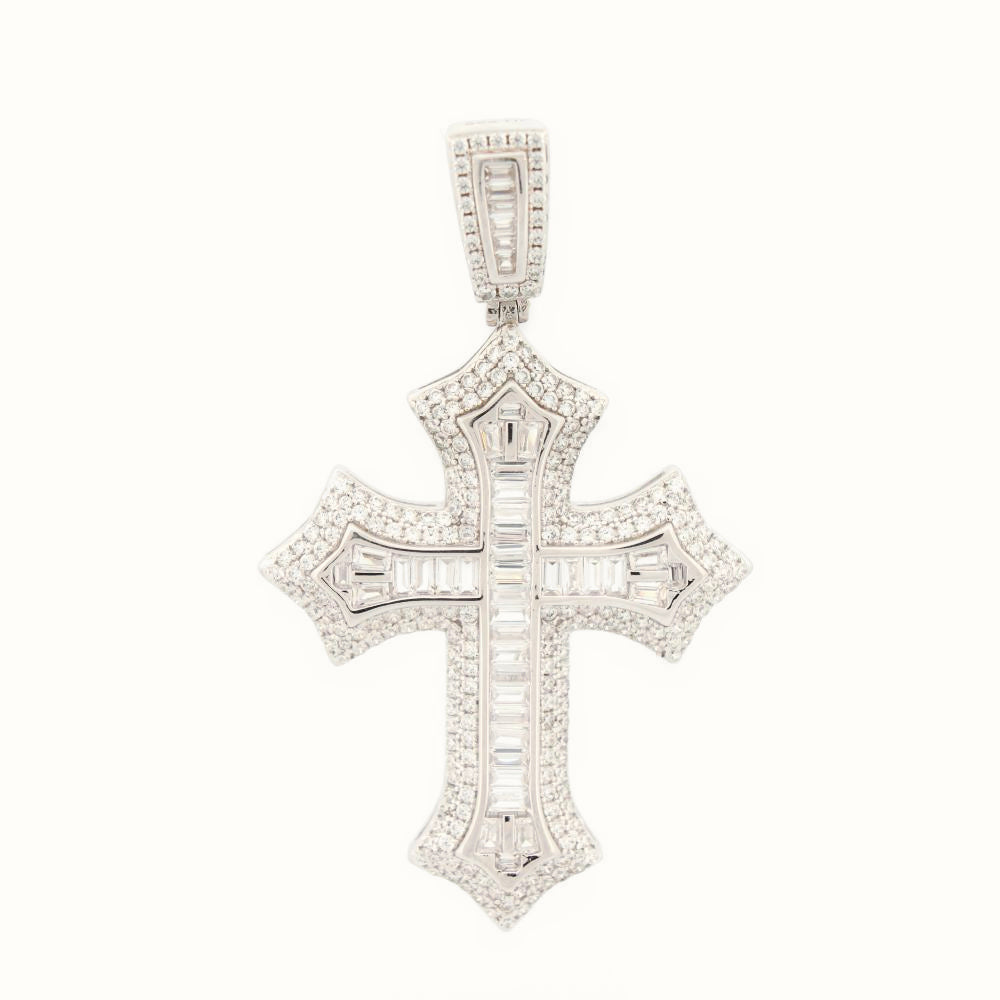 Sterling Silver Rhodium Plated CZ Set Cross – APX064