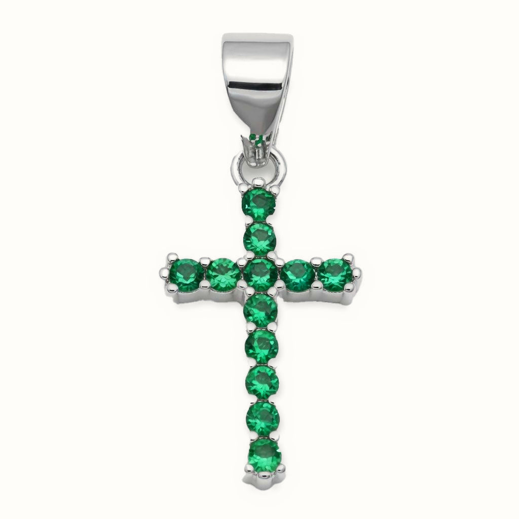 Sterling Silver Green CZ Cross Pendant – APX065G