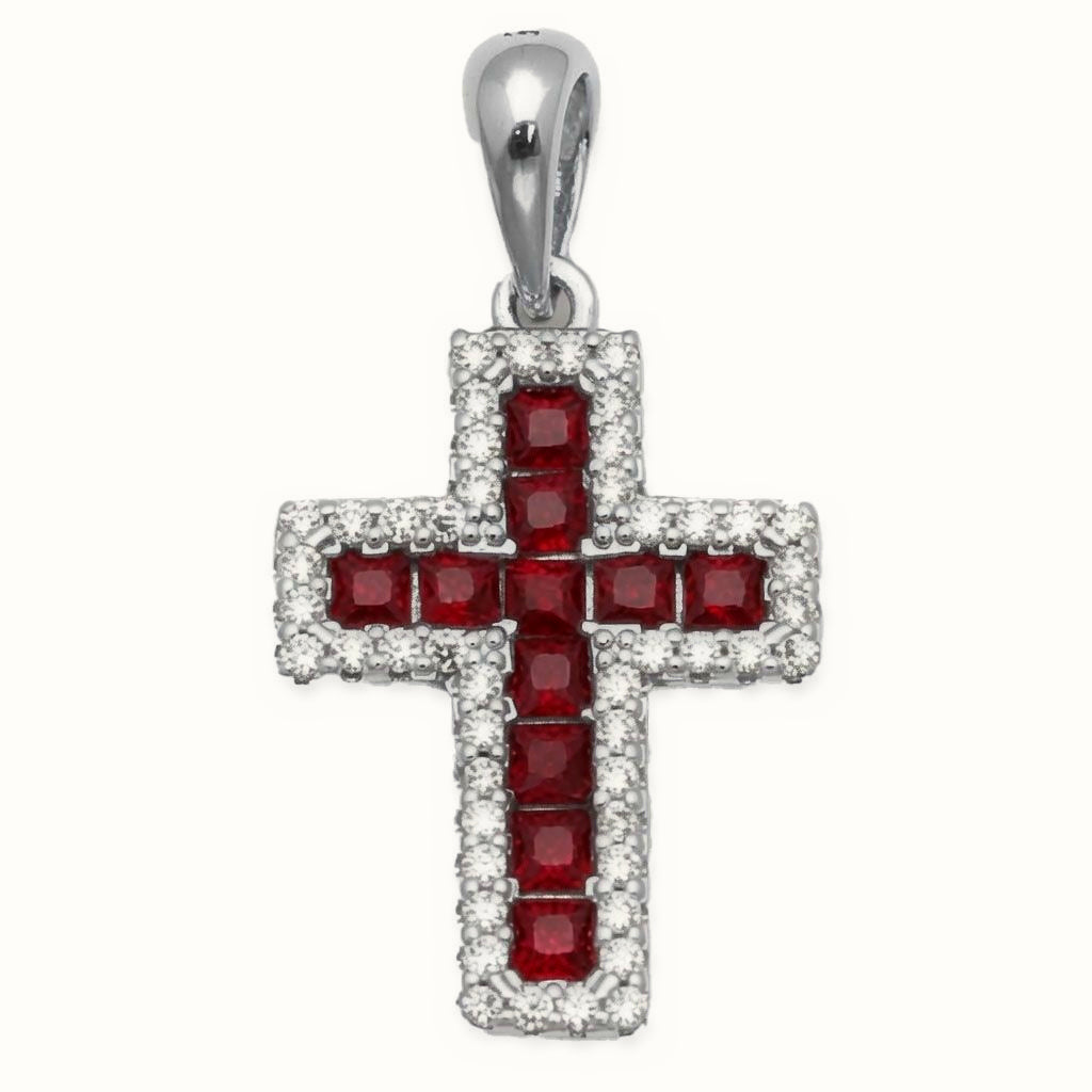 Sterling Silver Red CZ Cross Pendant – APX066R