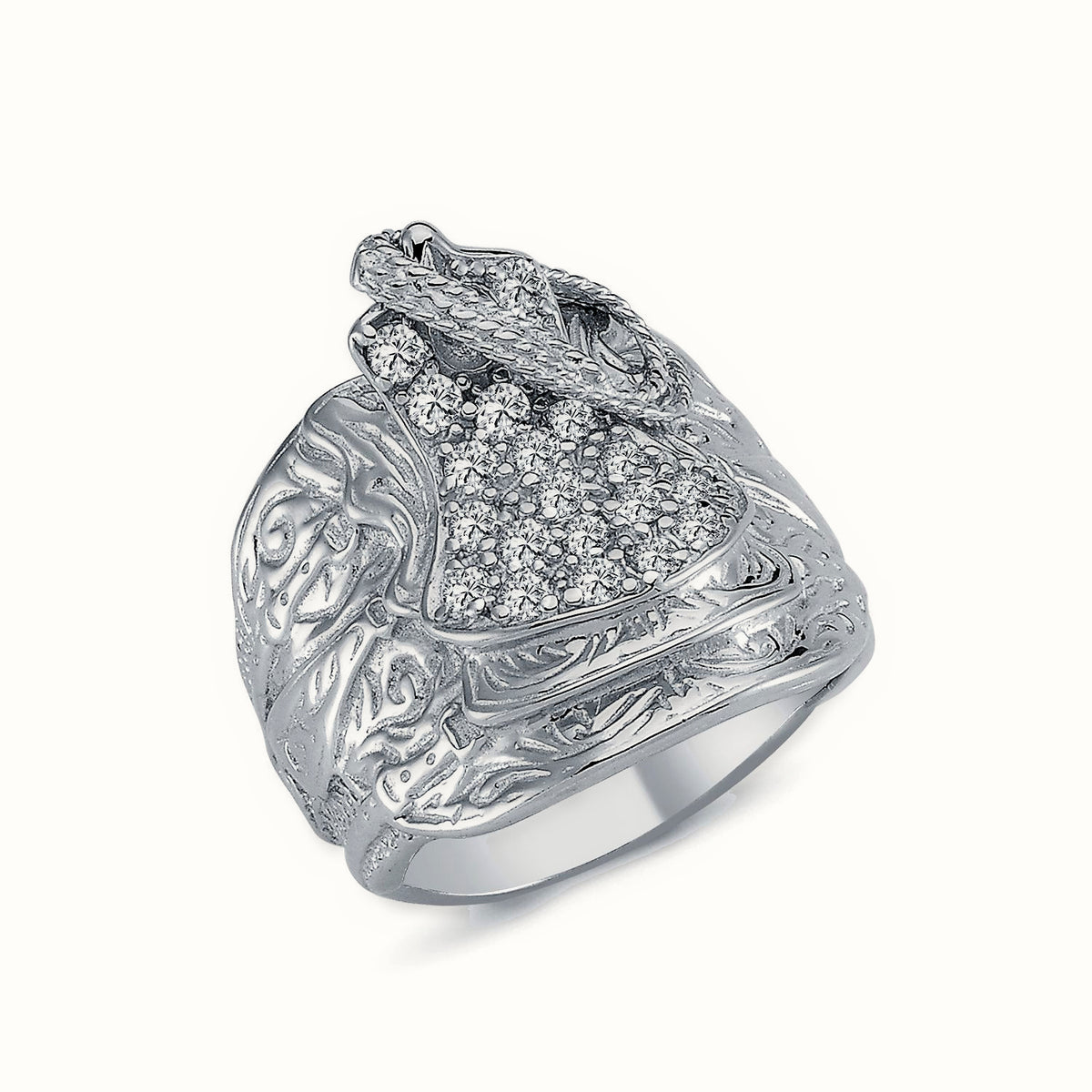 Sterling Silver CZ Set Saddle Ring – ARN092