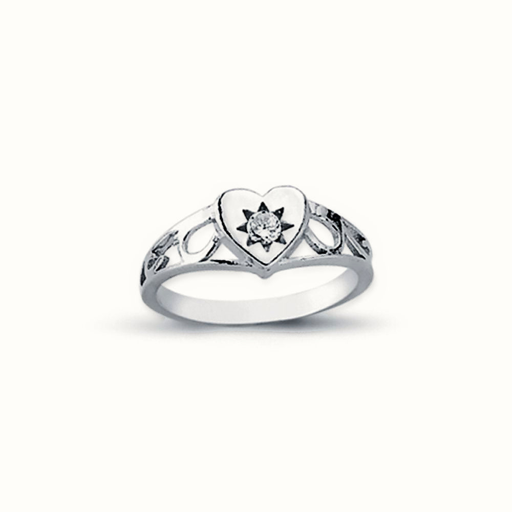 Sterling Silver CZ Set Heart Signet Ring – ARN107