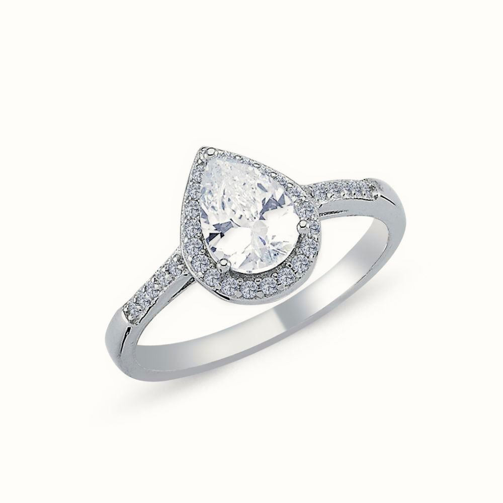 Sterling Silver CZ Pear Shape Ring – ARN139