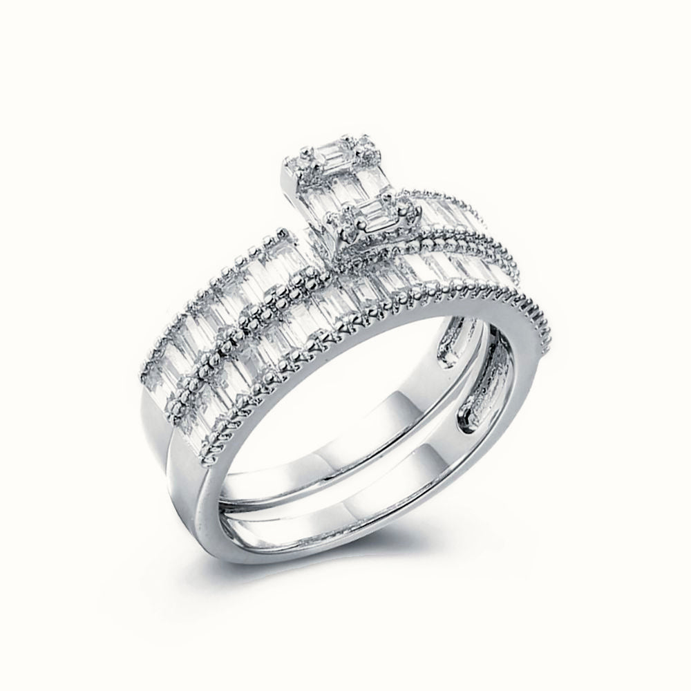 Sterling Silver Pear Emerald Cut and Half ET Set Rings – ARN155