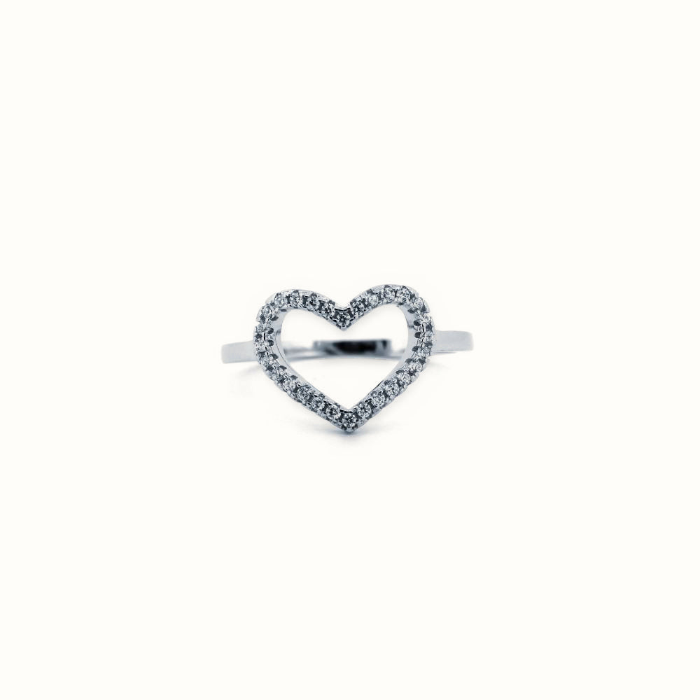 Sterling Silver Rhodium CZ Set Heart Ring – ARN173