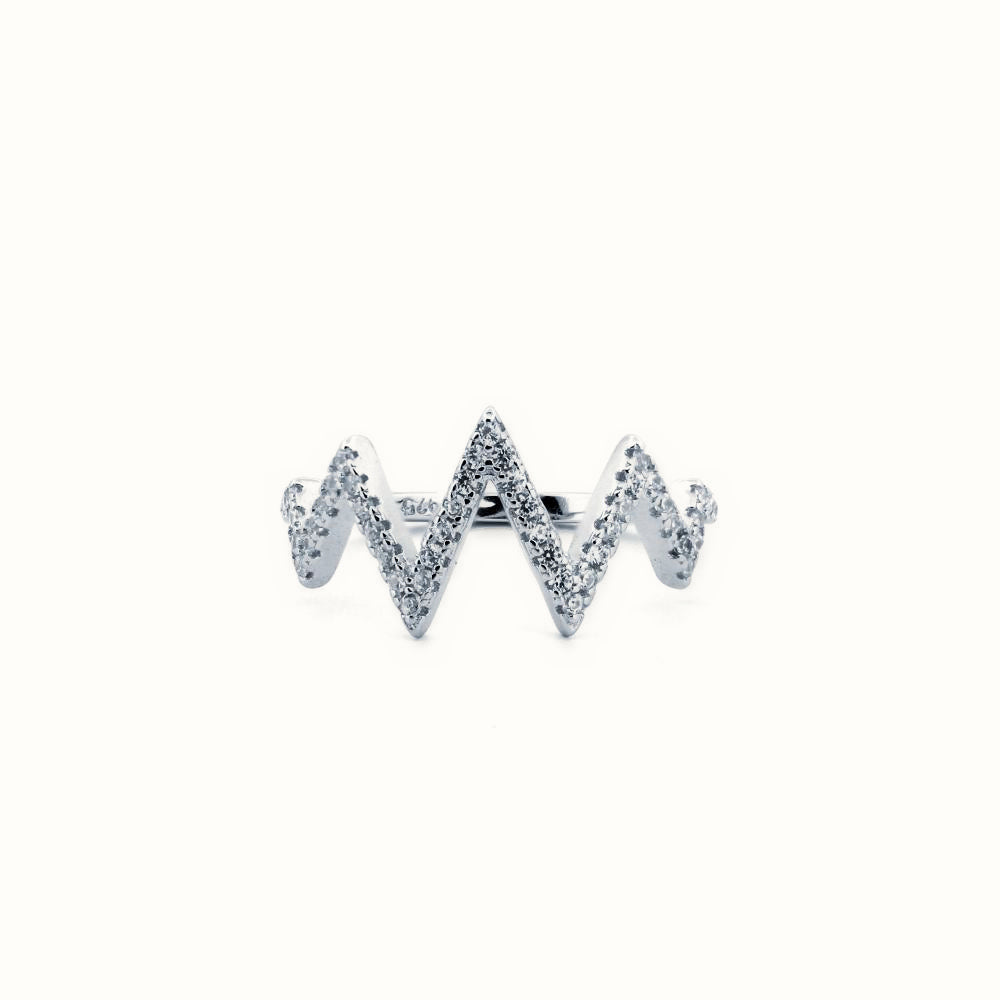 Sterling Silver Rhodium CZ Set Zig Zag Ring – ARN179