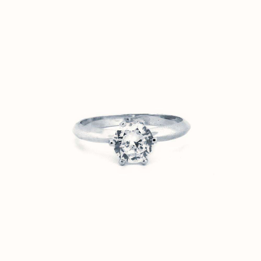 Sterling Silver Rhodium CZ Set Solitaire Ring – ARN181