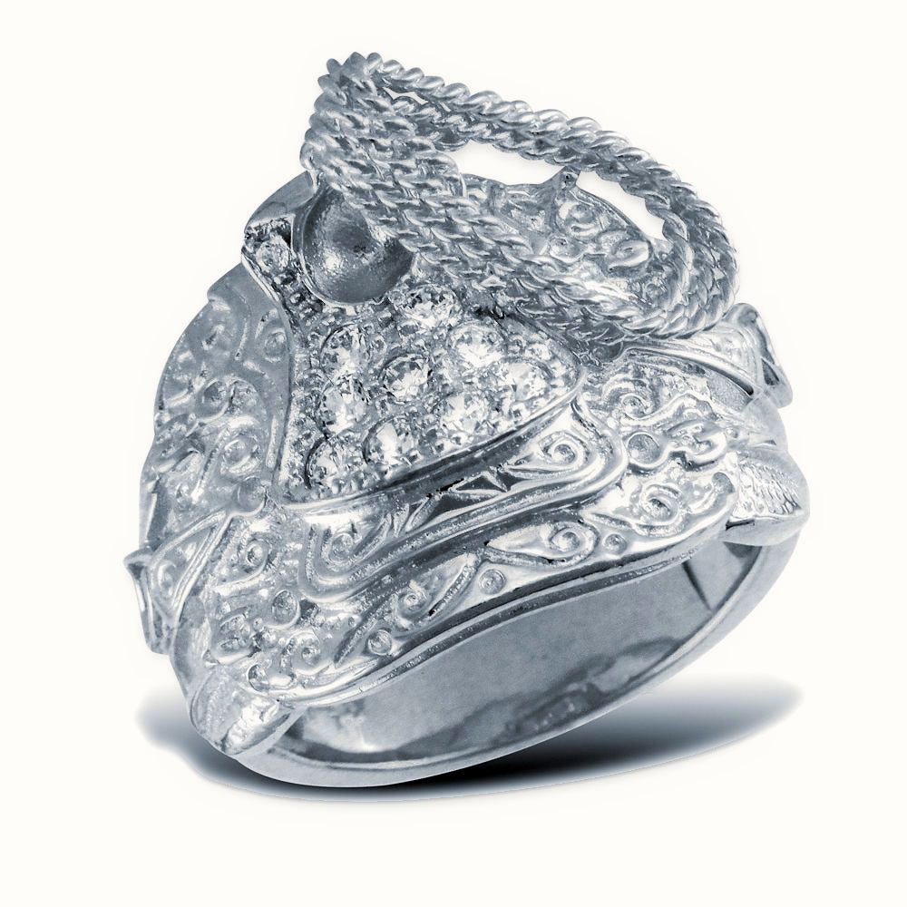 Sterling Silver hand finished heavy weight saddle ring hand-set with cubic zirconia stones – ARN201