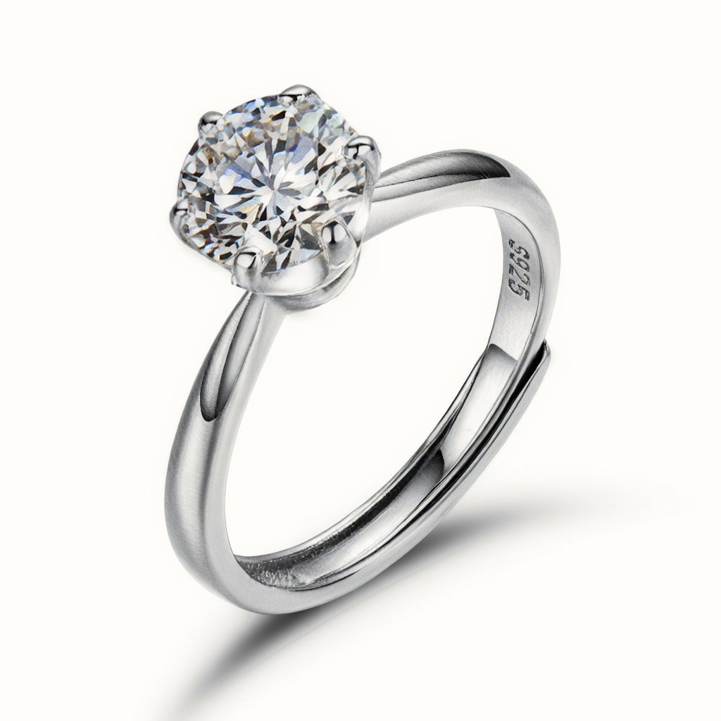Sterling Silver 8mm CZ Set Adjustable Solitaire Ring – ARN206C