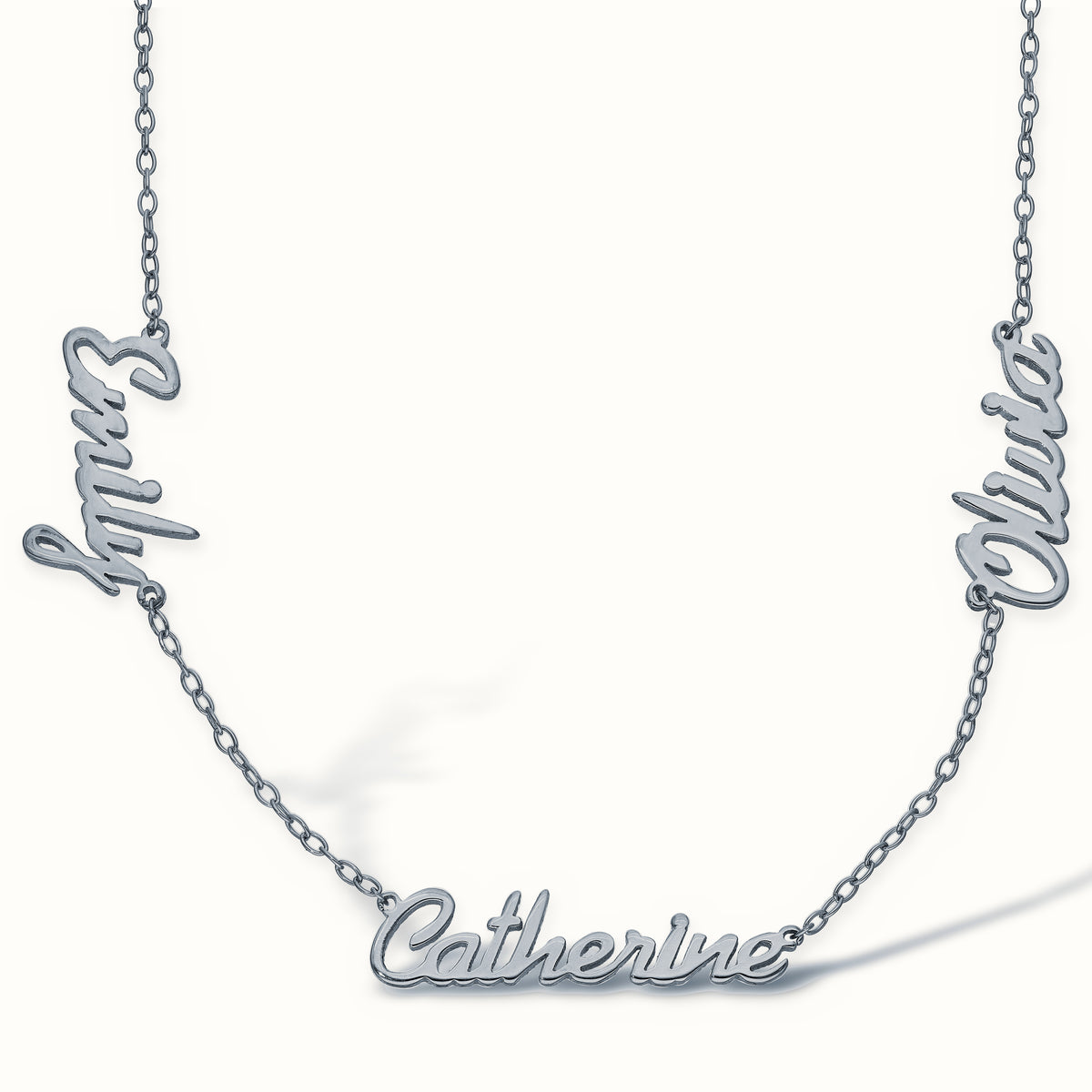Sterling Silver Personalised Nameplate with 3 names + 16" Chain – SNP030