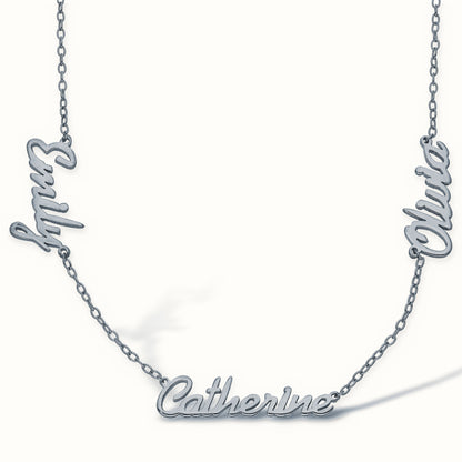Sterling Silver Personalised Nameplate with 3 names + 16" Chain – SNP030