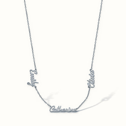 Sterling Silver Personalised Nameplate with 3 names + 16" Chain – SNP030