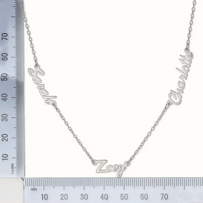 Sterling Silver Personalised Nameplate with 3 names + 16" Chain – SNP030