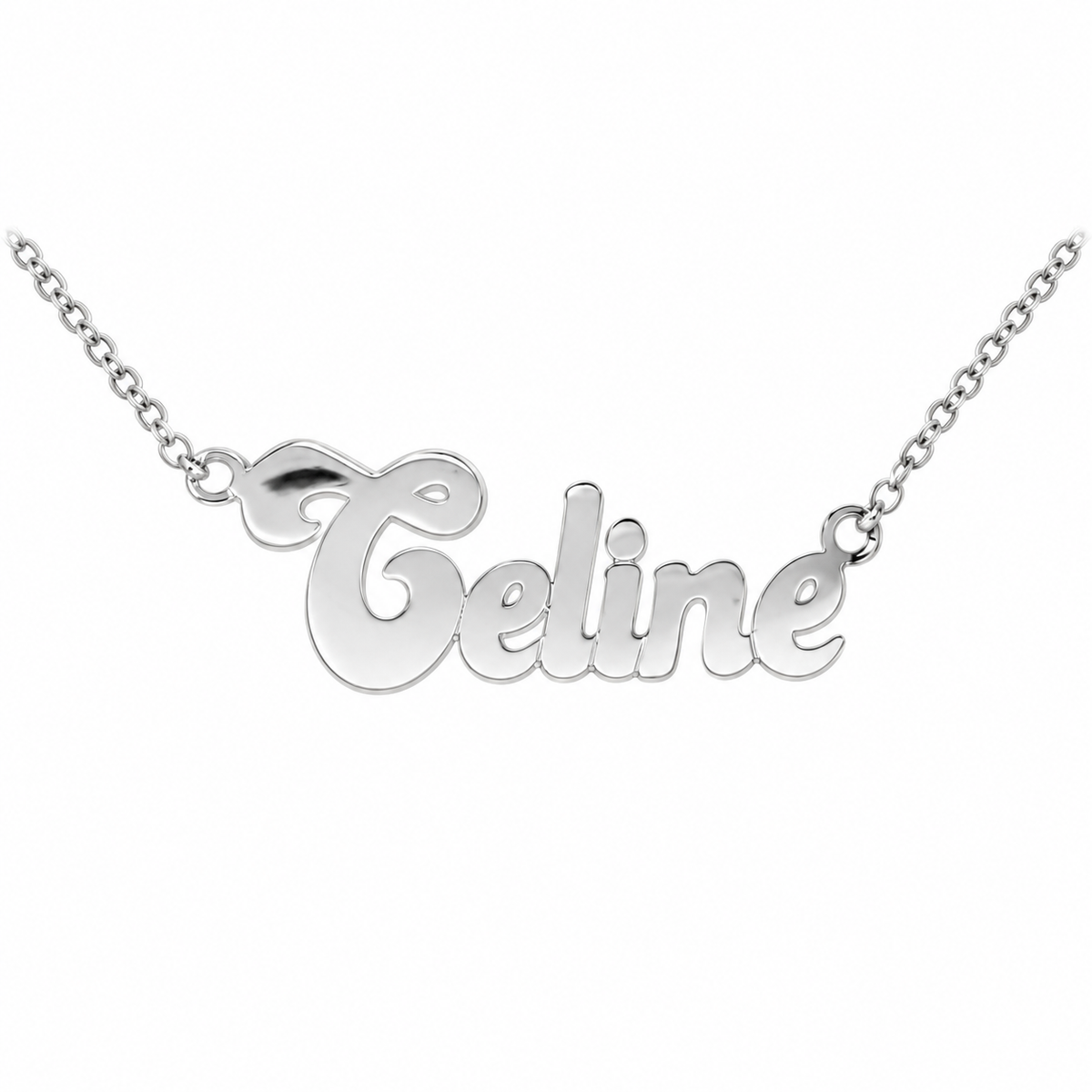 Sterling Silver Rounded Letter Nameplate with Chain - SNP007