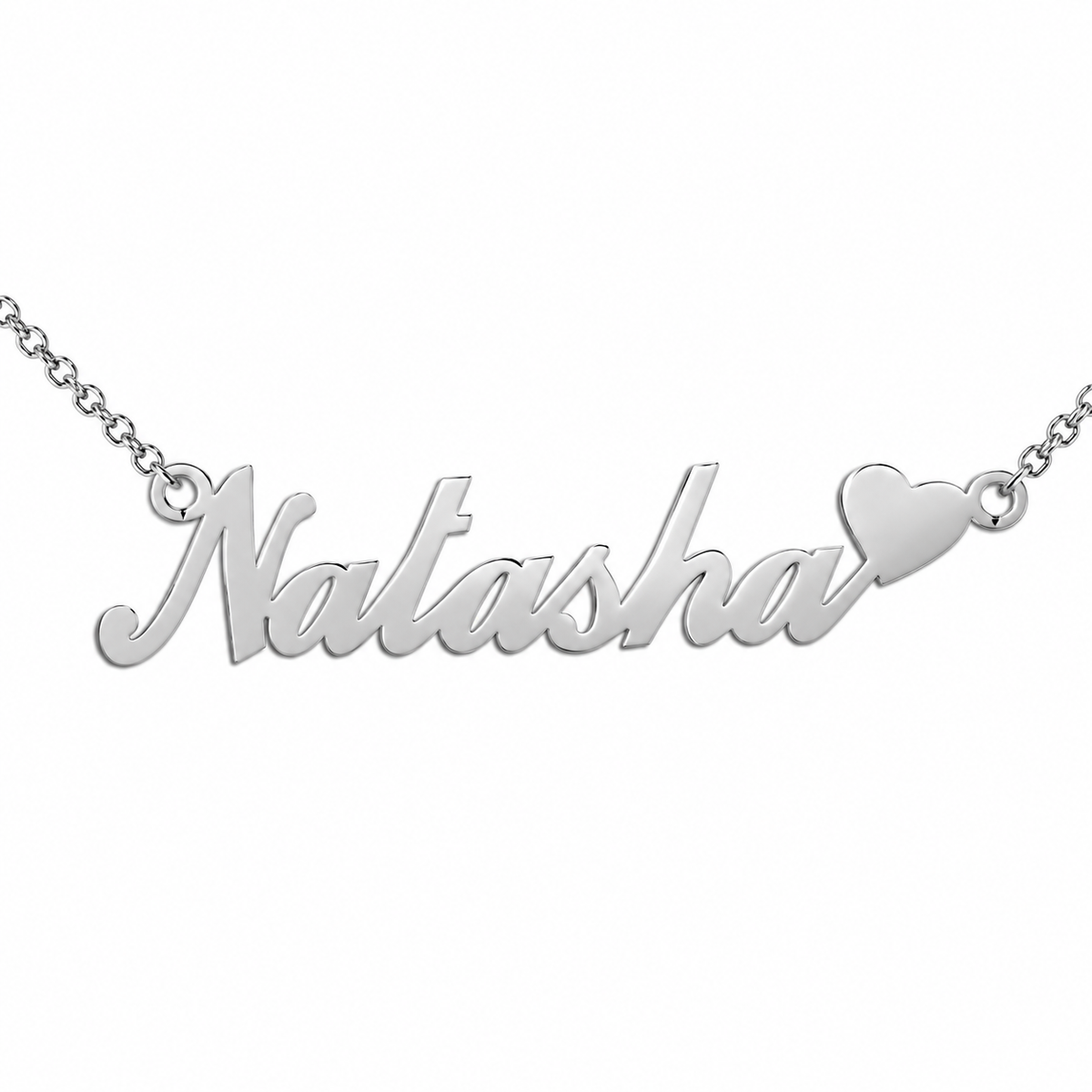 Sterling Silver Italic Heart Nameplate with Chain - SNP013