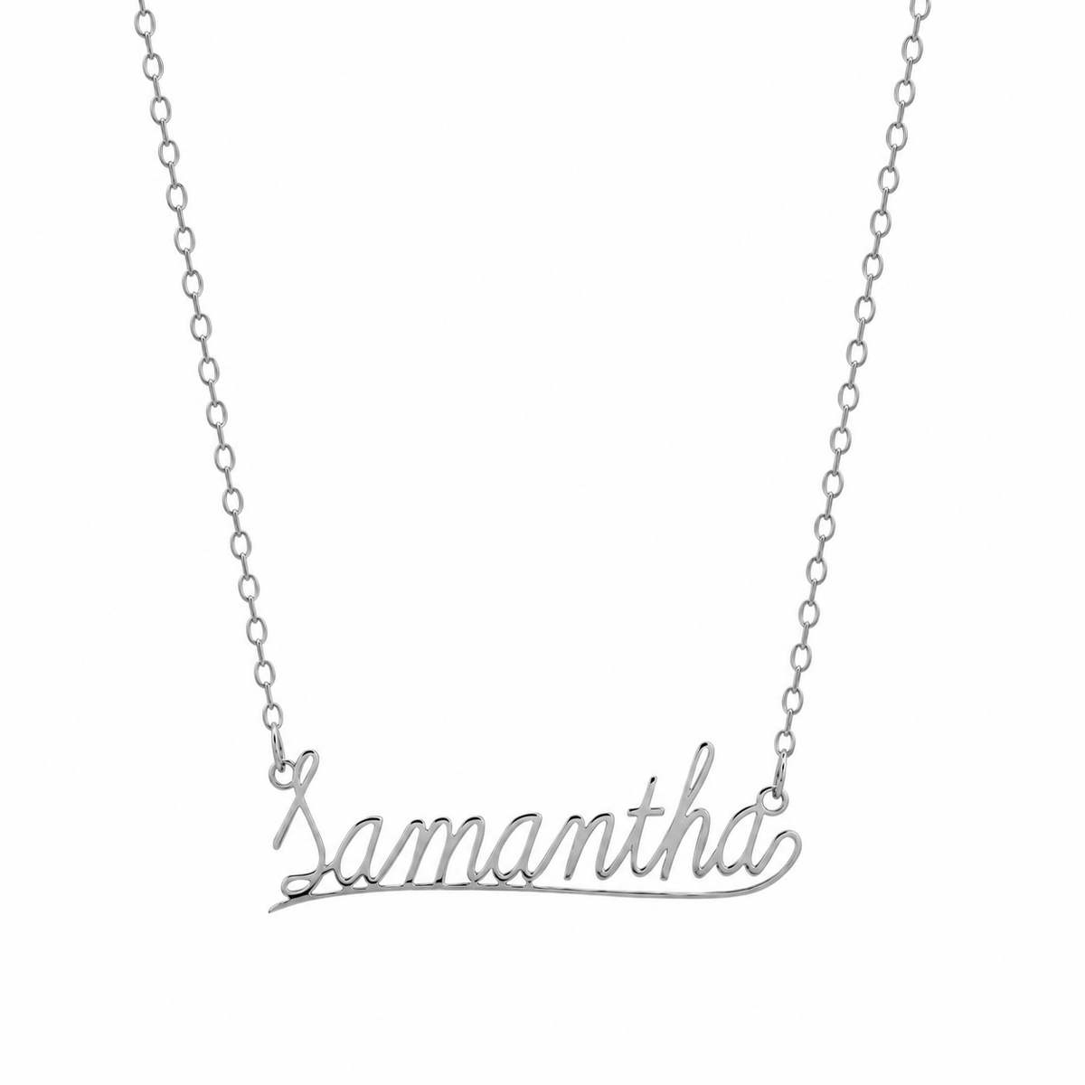 Sterling silver loop script personalised nameplate necklace