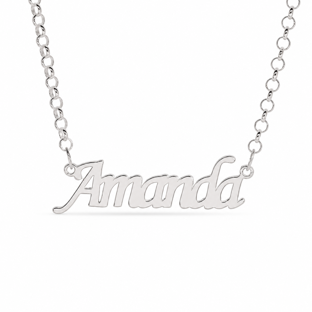 Sterling silver serif script personalised nameplate necklace