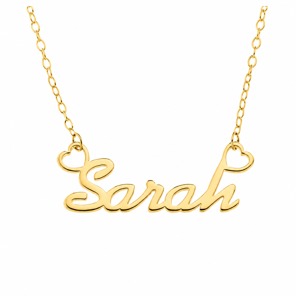 Yellow Gold-Plated Sterling Silver Heart Script Nameplate with Chain - SNP024