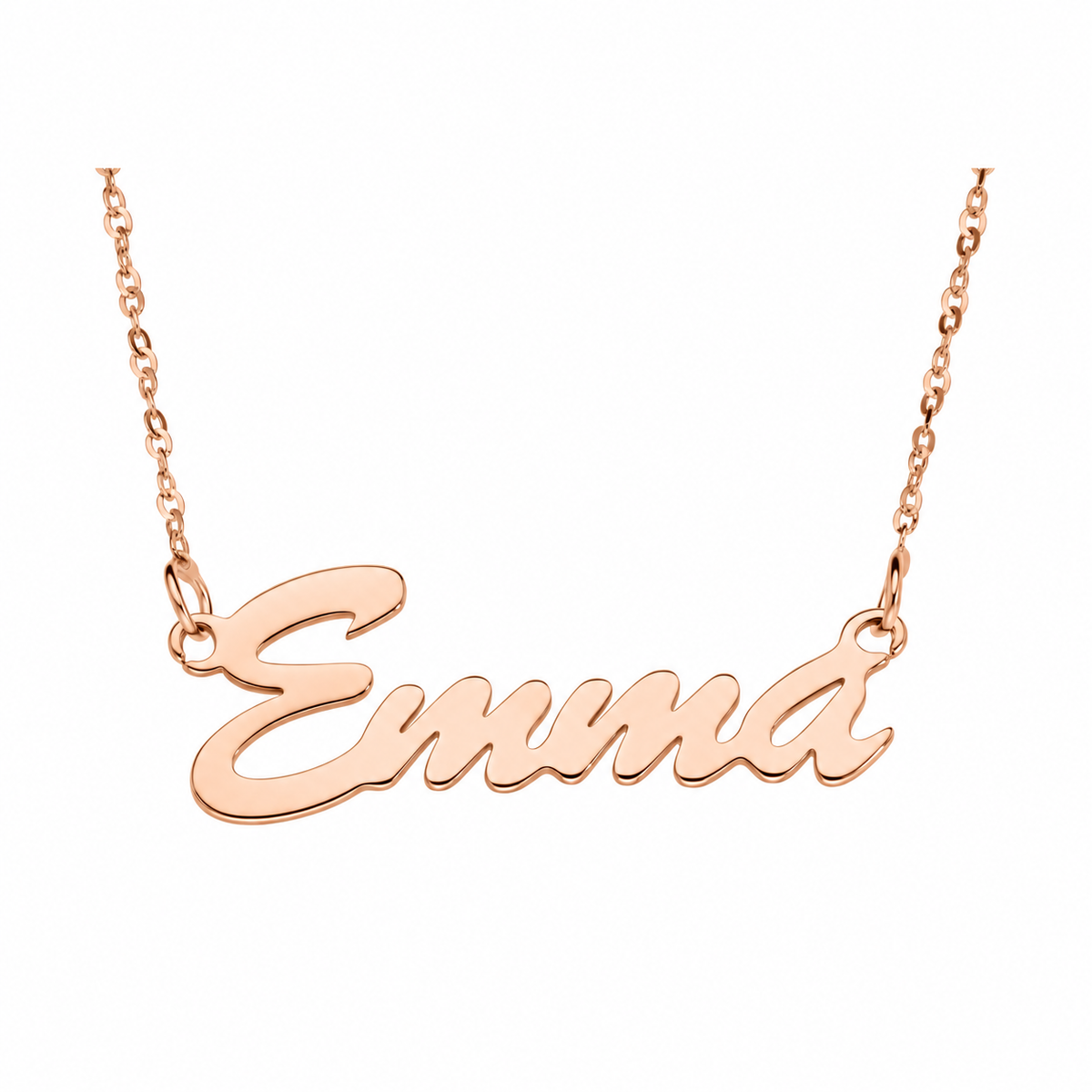 Rose Gold-Plated Sterling Silver Rounded Script Nameplate with Chain - SNP025