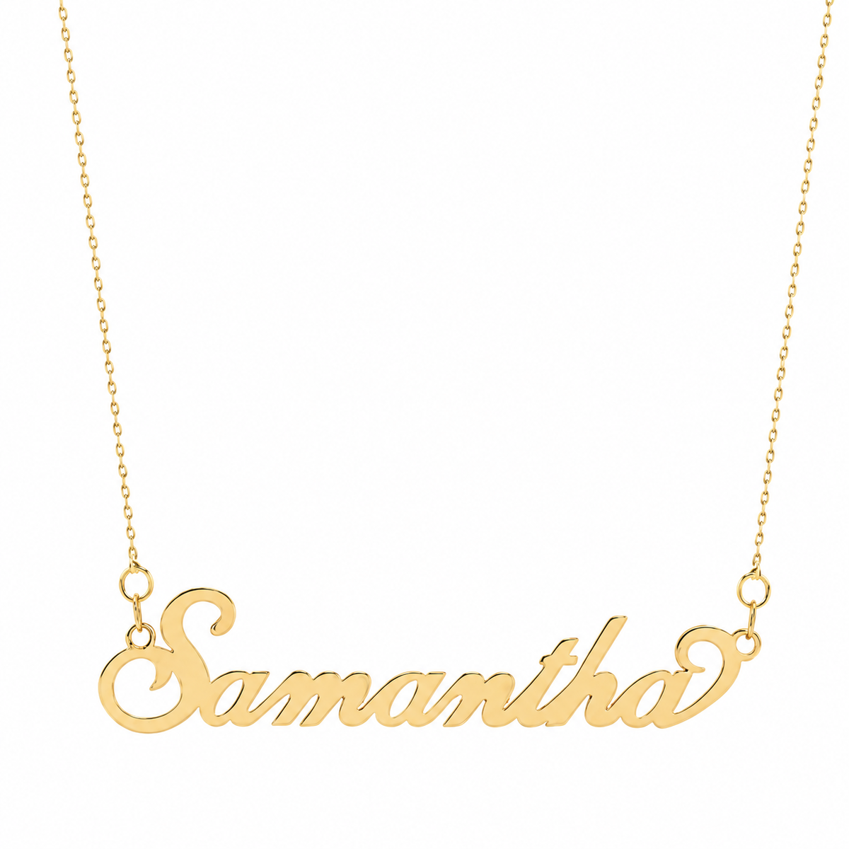 9ct yellow gold flourish script personalised nameplate necklace