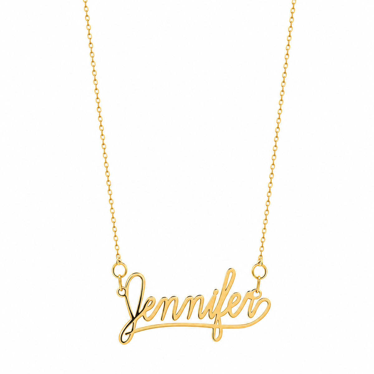 9ct yellow gold loop script personalised nameplate necklace