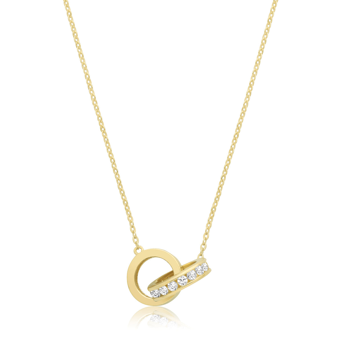 9ct Yellow Gold CZ Interlocking Circle Necklet - NK1618