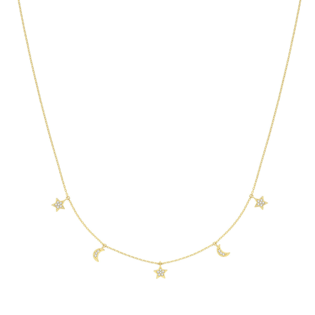 9ct Gold Hanging Moon And Star Necklet - NK427